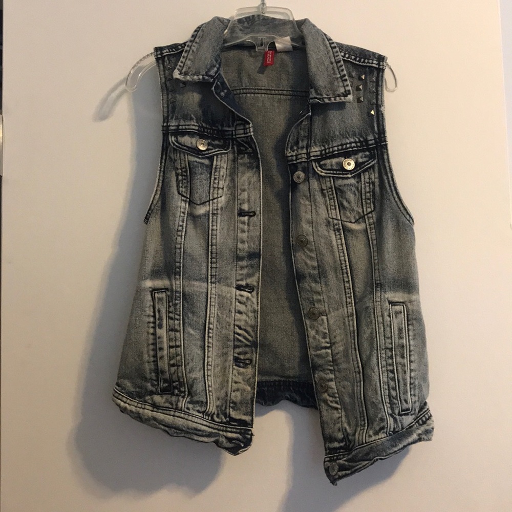 h&m divided denim vest with studs